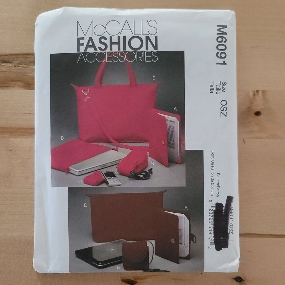 McCall's M6091 Fashion Accessories Sewing Pattern UNCUT Tote Bag Laptop Case